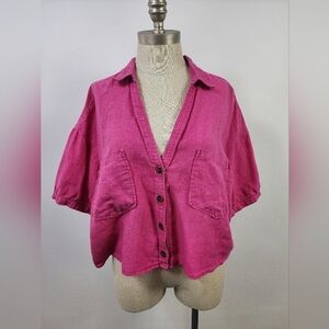 Blue Buttercup Women's Pink Linen Blend Top, size Large